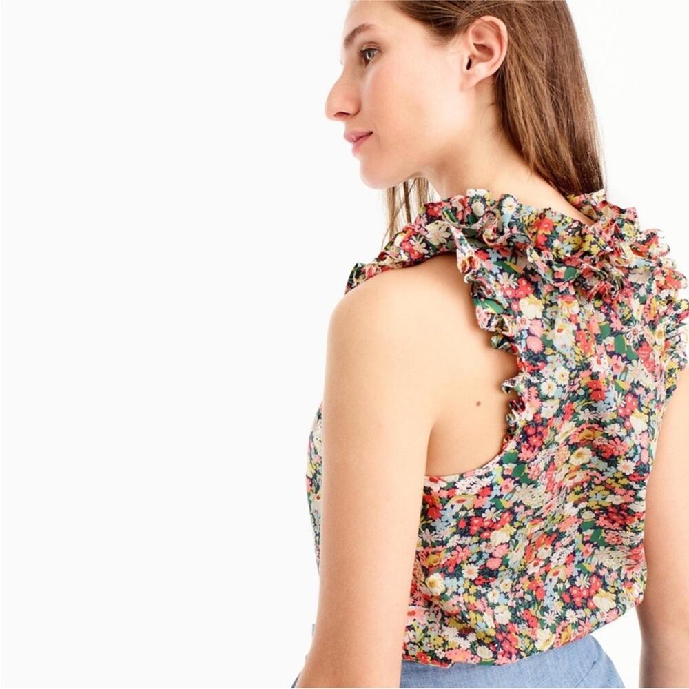 J Crew x Liberty of London Thorpe Multicolor Floral Ruffle Sleeveless Blouse 0 - Picture 4 of 8